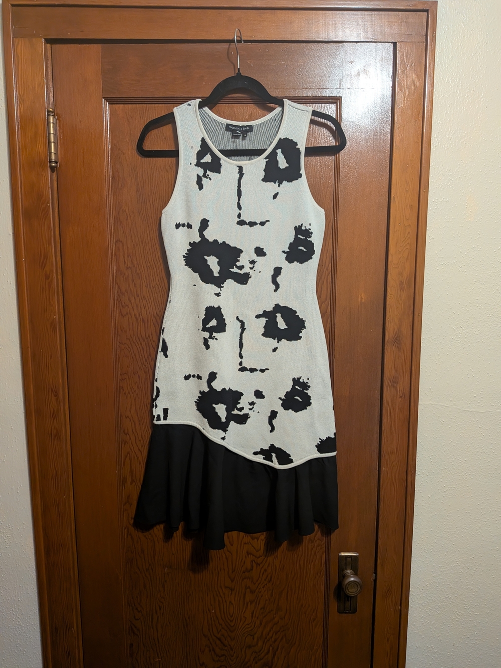 Sachin + Babi Black and White High-Low Abstract Patterned Dress M